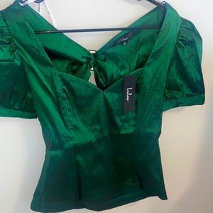 Brand New Lulu’s Blouse with tags, gorgeous forest green